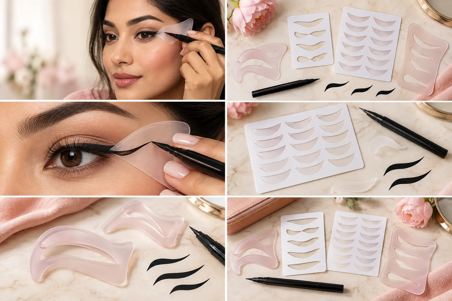 Adhesive eyeliner stencil stickers used to guide a cat-eye wing