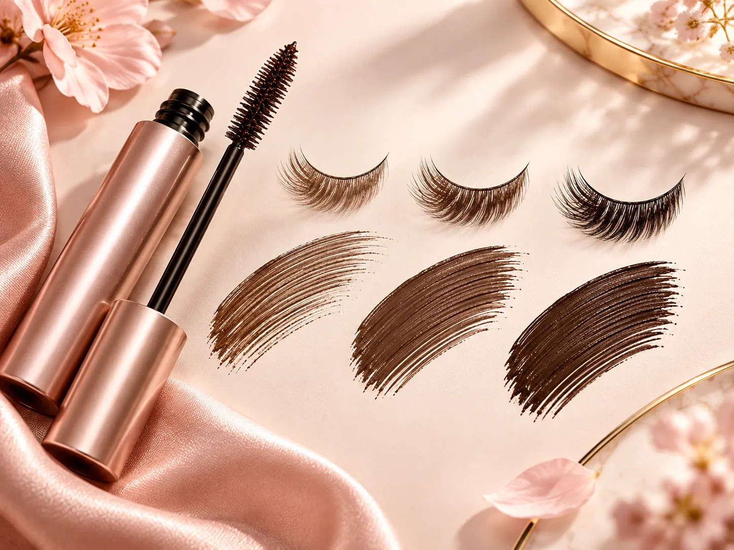 Brown mascara shown with light to richer buildable intensity