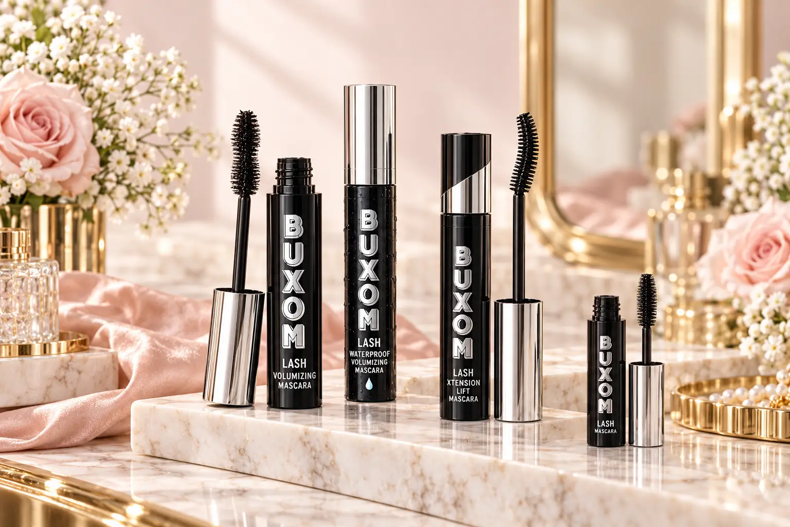 Buxom mascara range for volume lift tubing and waterproof wear