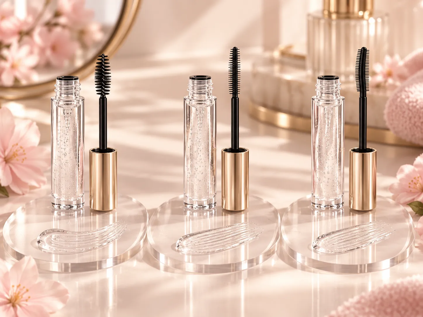 Different clear mascara brush types for natural lash definition