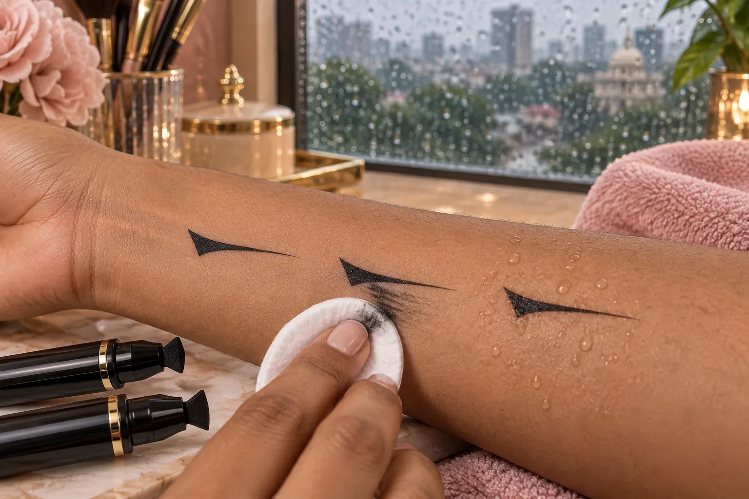 Eyeliner stamp smudge and wear test in humid Bangladesh weather
