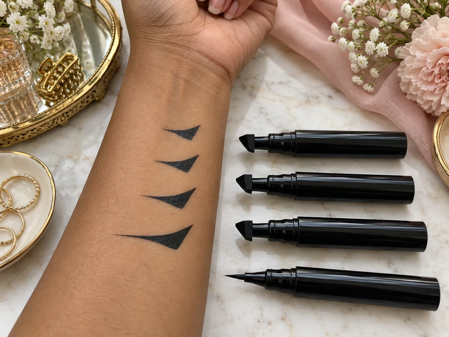 Small medium and large eyeliner stamp wing size comparison