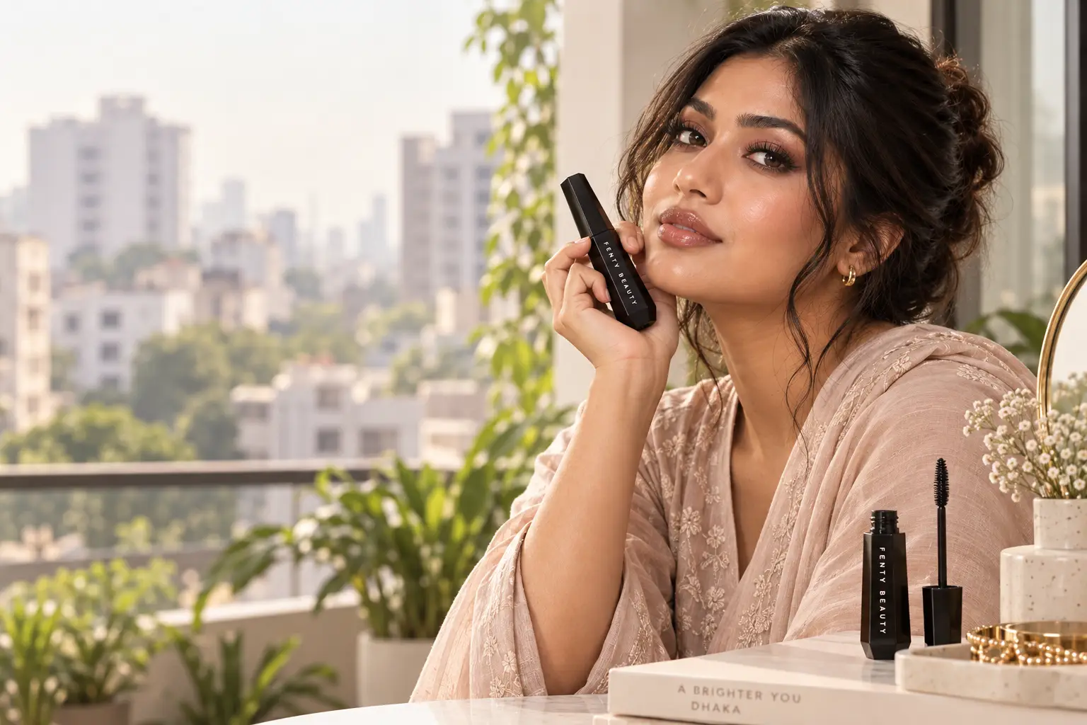 Fenty Beauty mascara look for hot humid weather in Bangladesh