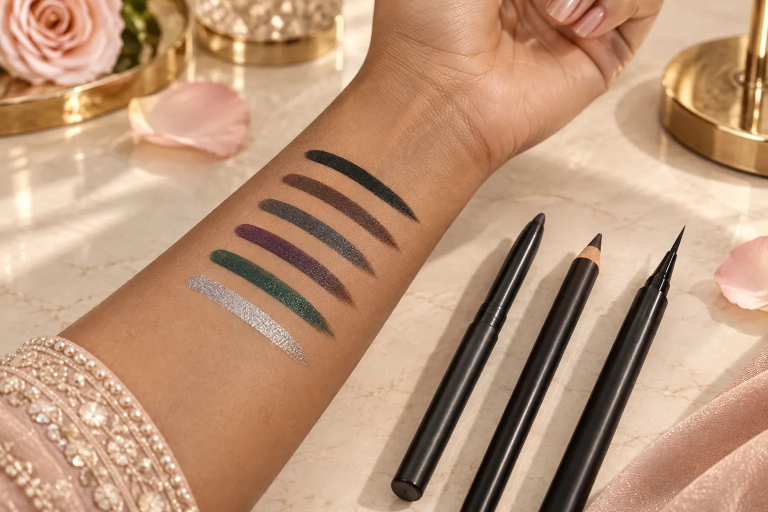 MAC eyeliner shades and finishes including black brown bronze and colour