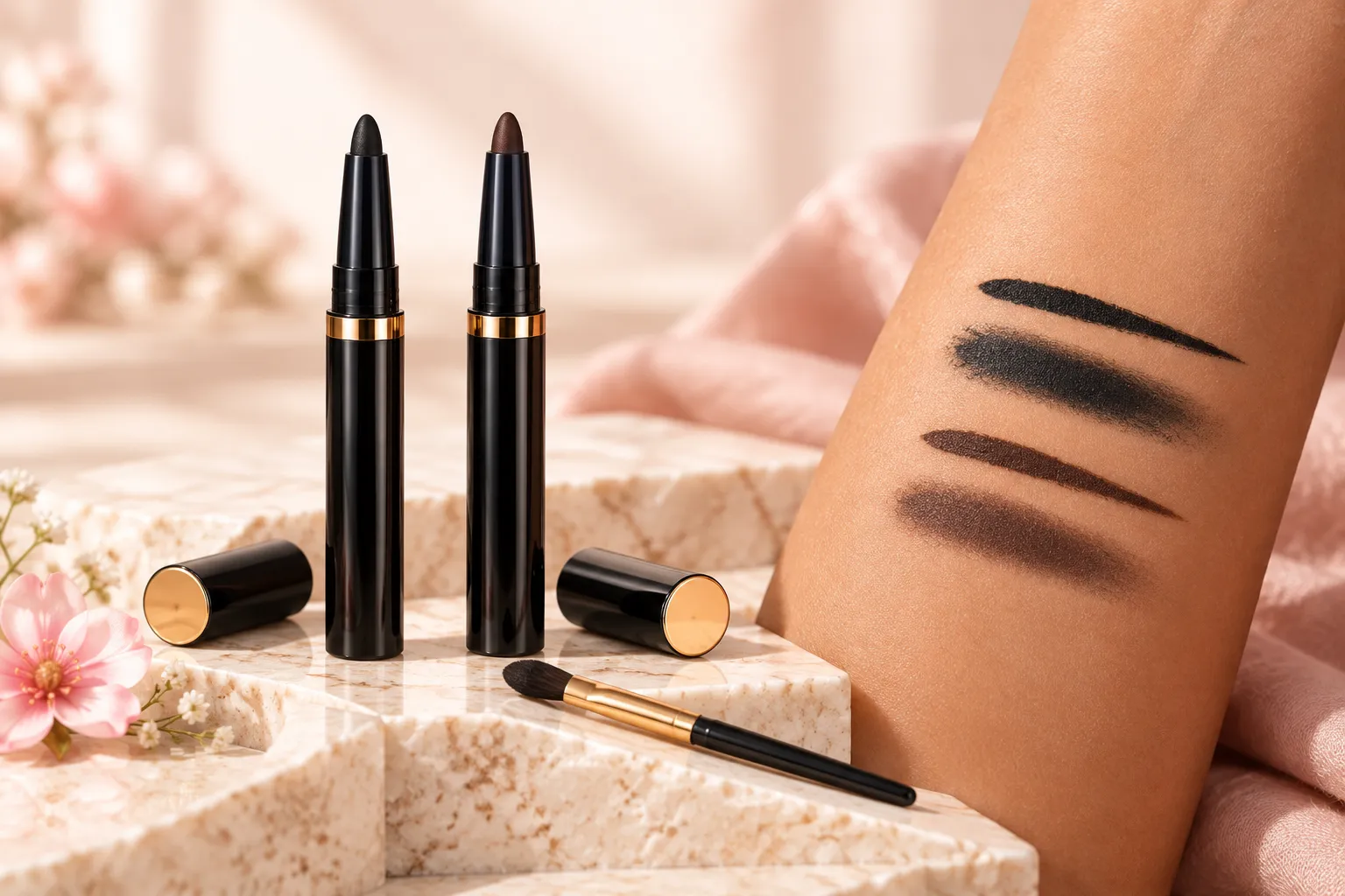 Miss Rose black and brown gel eyeliner comparison