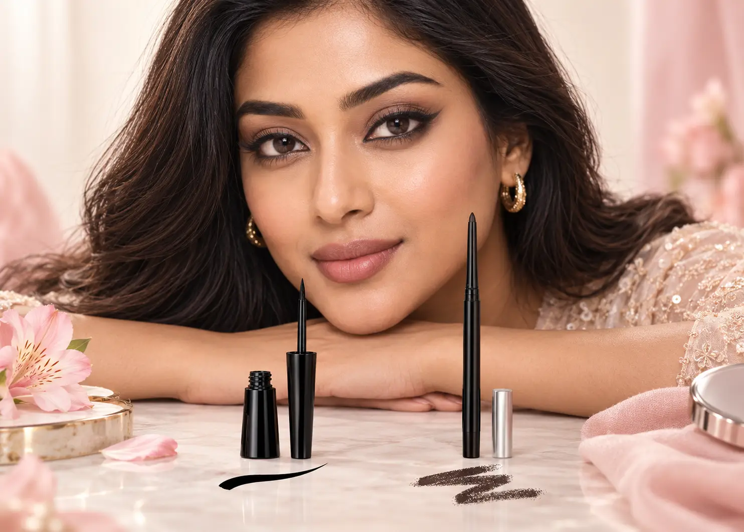 Prestige liquid eyeliner wing compared with waterproof pencil eyeliner look