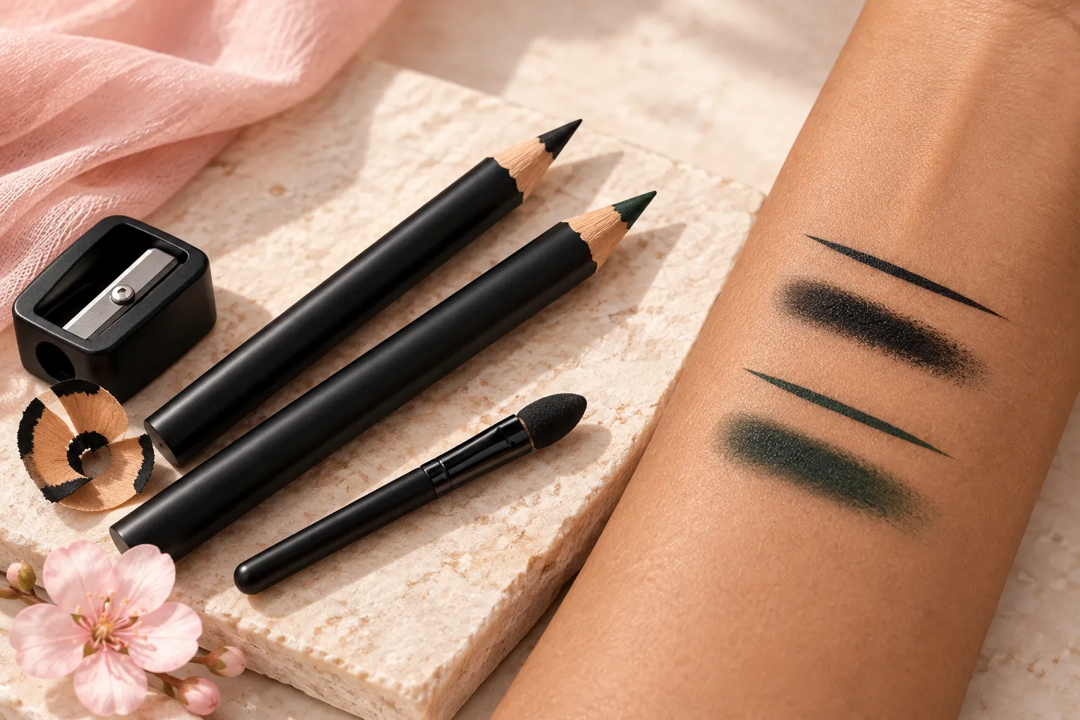Primark PS black and dark green kohl eyeliner comparison