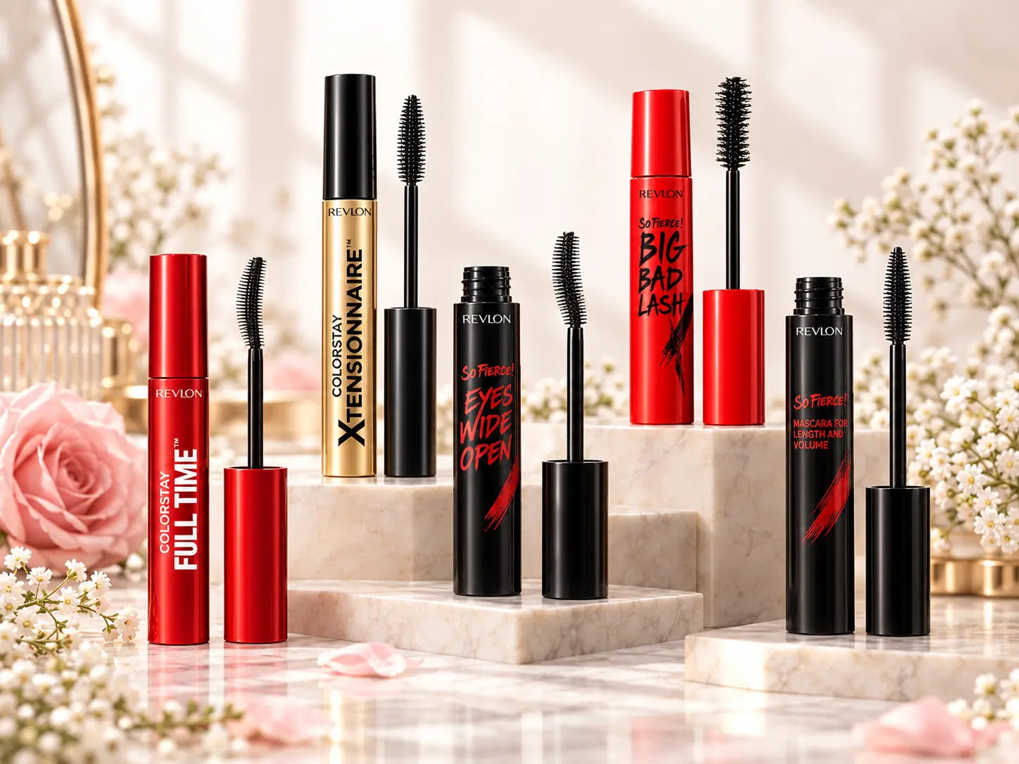 Revlon mascara range with length volume and lift mascara brushes