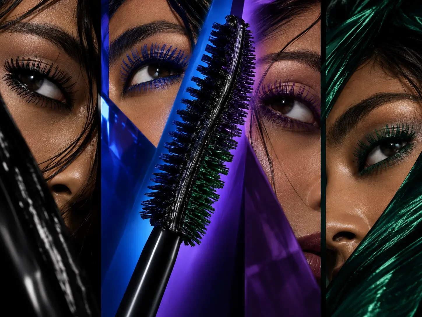 Shiseido ControlledChaos mascara brush with black, blue, violet and green shades