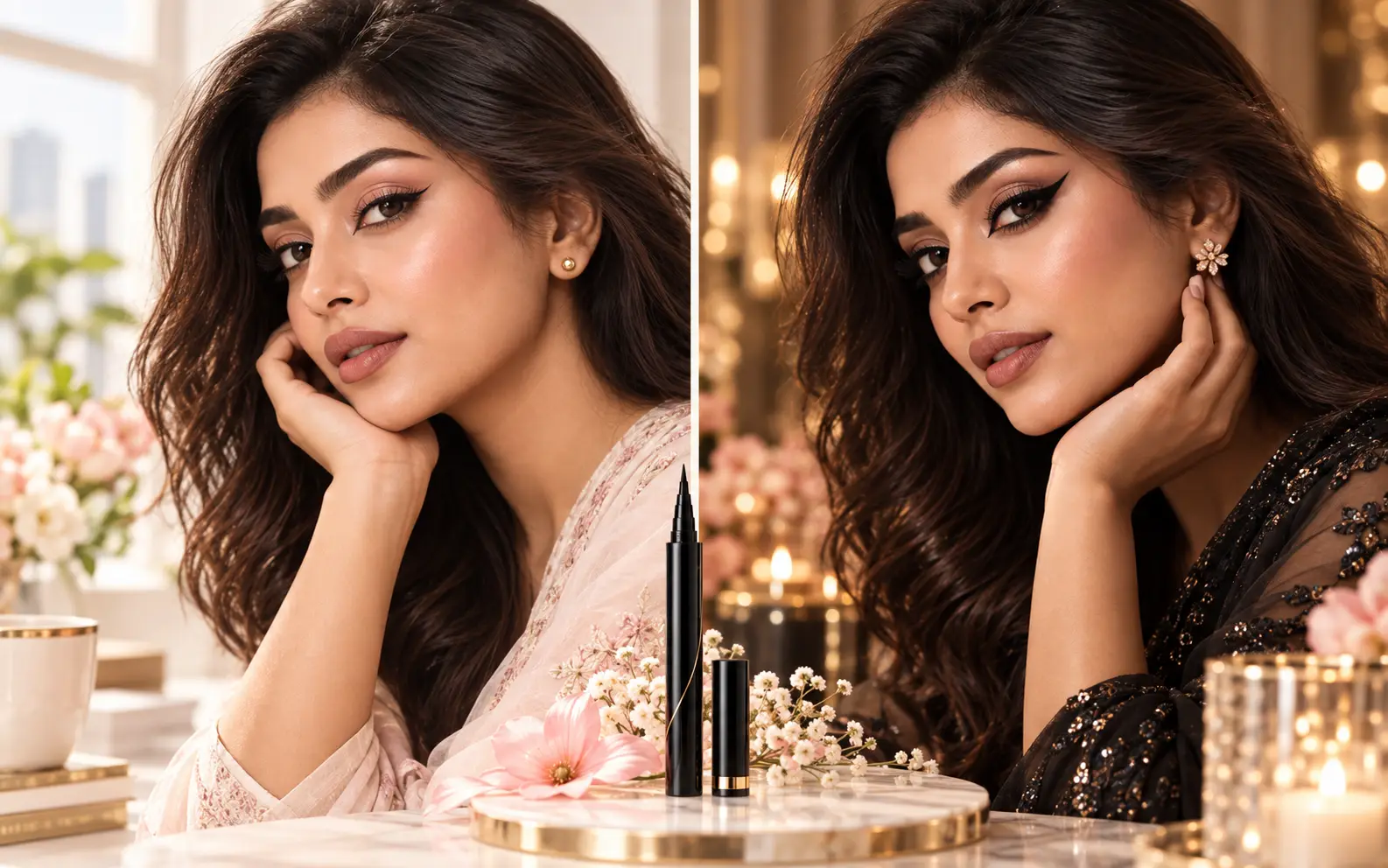 Stila eyeliner day and evening looks on a Bangladeshi woman