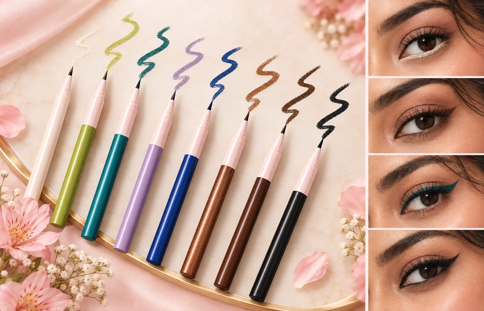 Studio London Precision Eyeliner colours including brown blue lilac teal and bronze