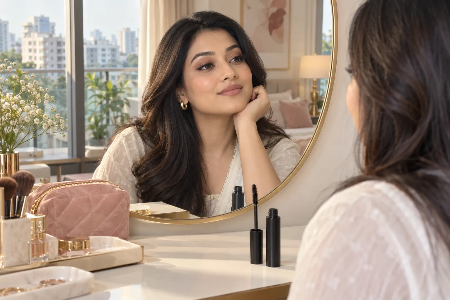 Full lash look with volumizing mascara for a Bangladesh makeup routine